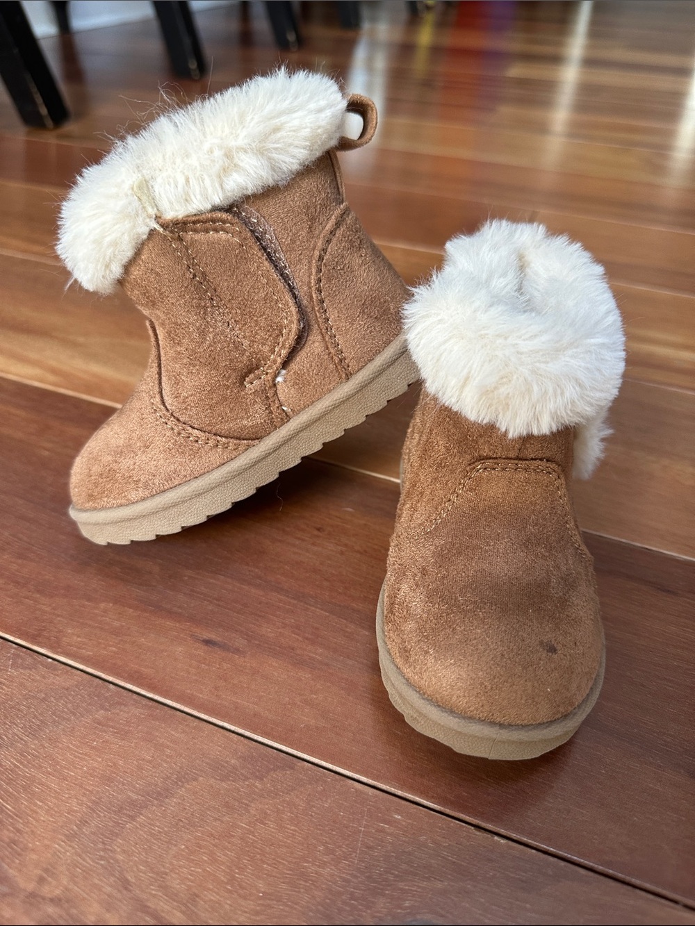 Wonder Nation Kids Faux-Fur Lined Brown Suede Booties Toddler 5